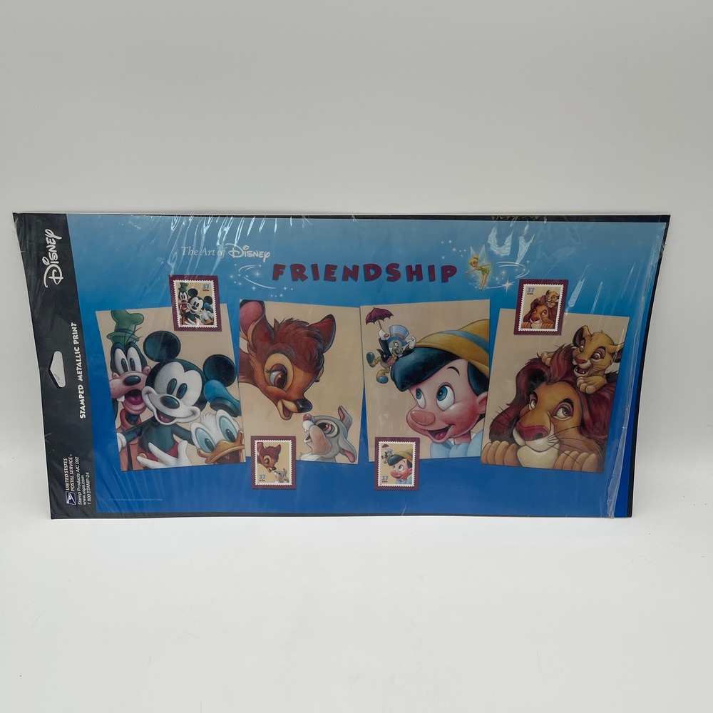 Art of Disney Friendship Stamped Metallic Print USPS 2004 Mickey Simba 566782